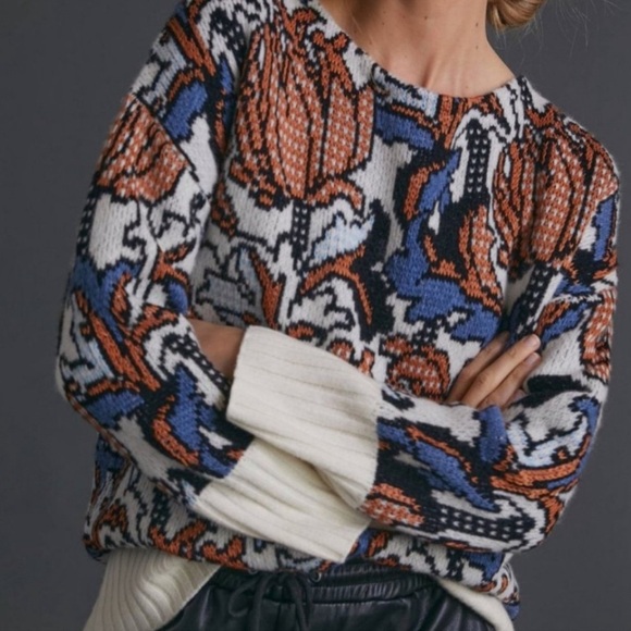 Anthropologie Sweaters - ANTHROPOLOGIE ERIS DOT MOTIF FLOWER SWEATER SIZE MEDIUM